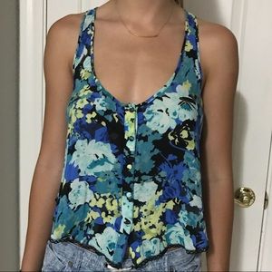 FREE PEOPLE | Floral tank w/button and lace detail